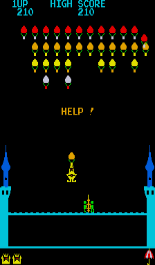 King & Balloon (Arcade) screenshot: The king is being taken.