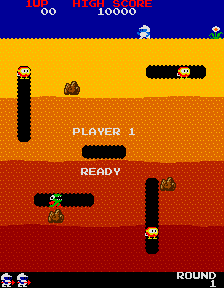 Dig Dug (Arcade) screenshot: Level 1