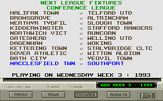 Premier Manager 2 (DOS) screenshot: League schedule