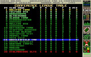 Premier Manager 2 (DOS) screenshot: League table