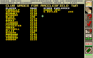 Premier Manager 2 (DOS) screenshot: Club wages