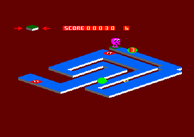 Binky (Amstrad CPC) screenshot: Second level with a new monster that needs to be moved over before they hatch