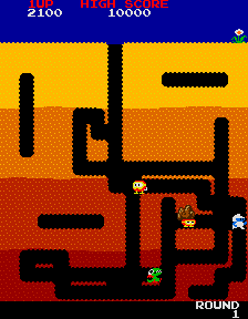 Dig Dug (Arcade) screenshot: Monster killed