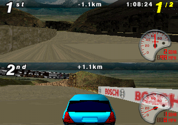 Max Power Racing (PlayStation) screenshot: 2 Players (Split Screen)