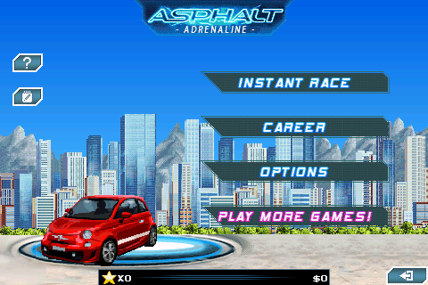 Asphalt 6: Adrenaline (Android) screenshot: Main menu