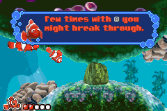 Disney•Pixar Finding Nemo (Game Boy Advance) screenshot: Nemo's father gives tutorial instructions.