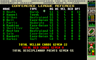 Premier Manager 2 (DOS) screenshot: League referees