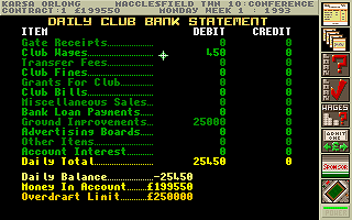 Premier Manager 2 (DOS) screenshot: Bank statement