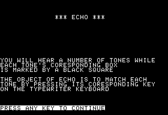 Echo (Apple II) screenshot: Instructions