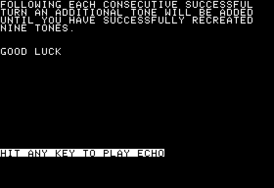 Echo (Apple II) screenshot: Further instructions