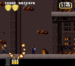 Lethal Weapon (SNES) screenshot: The flamethrower enemy can even attack in an arc now.