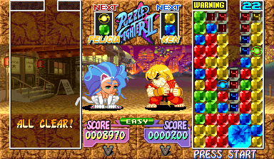 Super Puzzle Fighter II Turbo (Arcade) screenshot: Felicia vs Ken