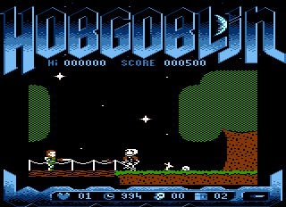 Hobgoblin (Atari 8-bit) screenshot: A skeleton comes at you