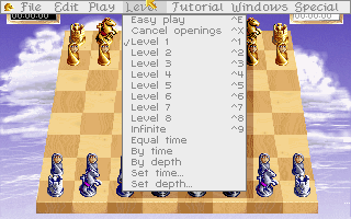 Sargon V: World Class Chess (DOS) screenshot: (VGA) Extensive menu system and options
