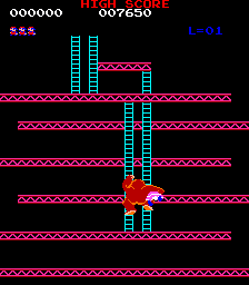 Donkey Kong (Arcade) screenshot: Donkey Kong has kidnapped Pauline