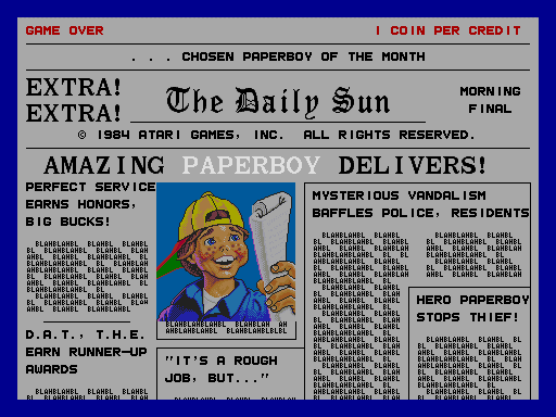 Paperboy (Arcade) screenshot: Title Screen.