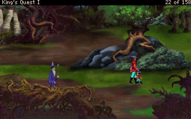 King's Quest: Quest for the Crown (Windows) screenshot: Unless you want to be a test subject for unlicensed magical experimentation, you might as well avoid that old geezer