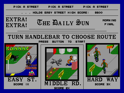 Paperboy (Arcade) screenshot: Which Street?