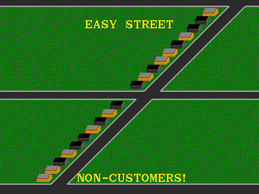 Paperboy (Arcade) screenshot: Your customers.