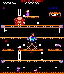 Donkey Kong (Arcade) screenshot: Screen 2 takes place in a pie factory