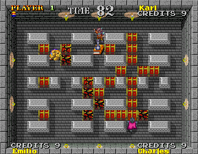Exvania (Arcade) screenshot: Crush walls to bonus - like in bomberman