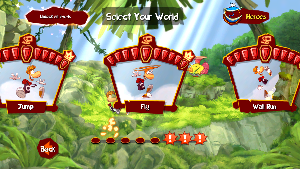 Rayman Jungle Run (iPhone) screenshot: Choose your world