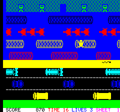 Hopper (Oric) screenshot: Only one frog to go