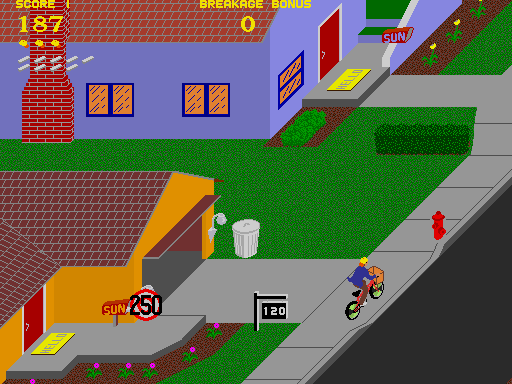 Paperboy (Arcade) screenshot: Delivered a paper.