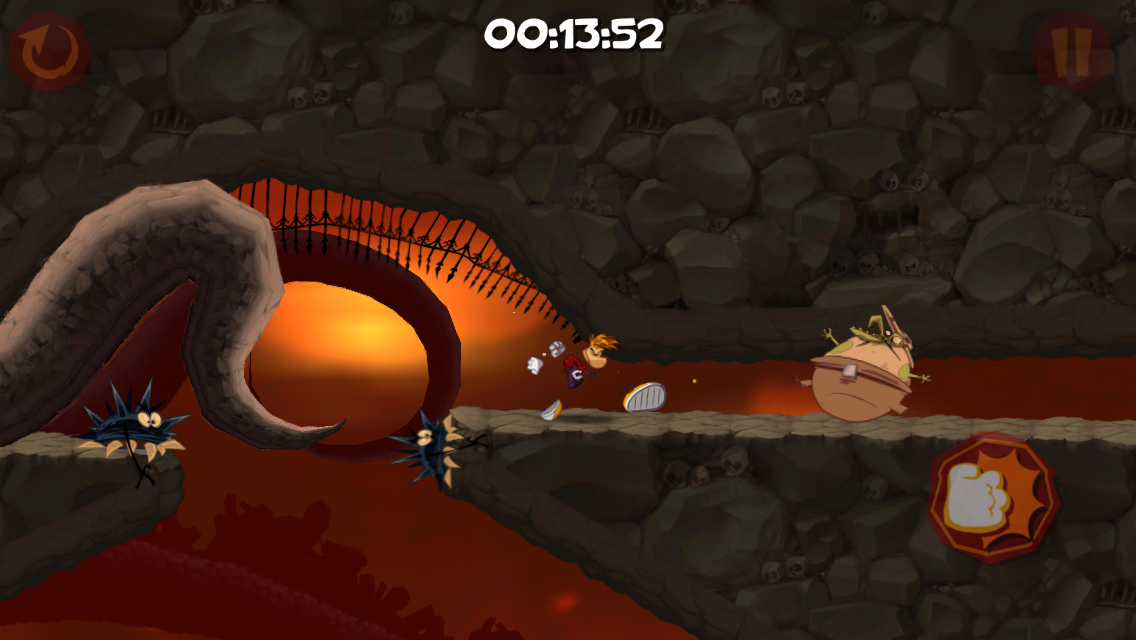 Rayman Jungle Run (iPhone) screenshot: Rayman can fight...