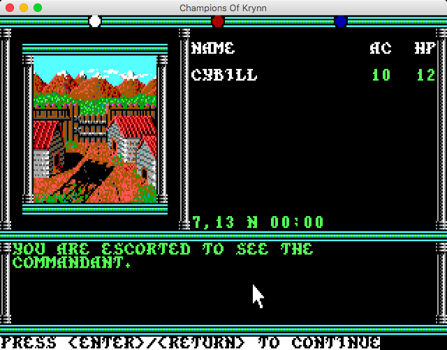 Advanced Dungeons & Dragons: Collectors Edition Vol.2 (Macintosh) screenshot: Champions of Krynn (GOG version) - Being escorted to see the commander