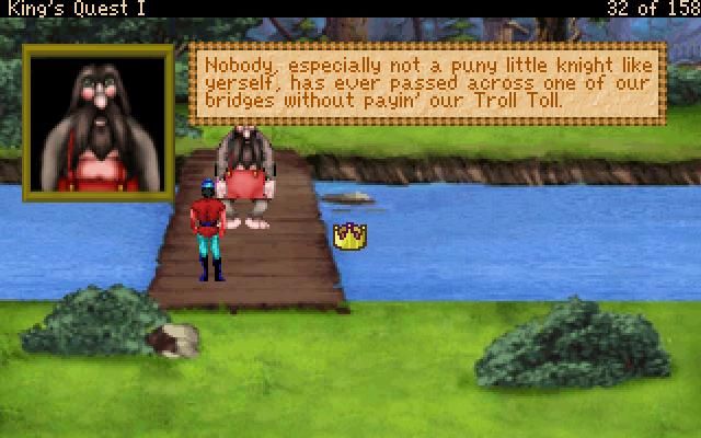 King's Quest: Quest for the Crown (Windows) screenshot: This troll should be uglier...he looks like a tall dwarf than an ugly troll...where's a goat when you need one?