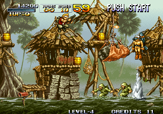 Metal Slug: Super Vehicle - 001 (Arcade) screenshot: Use big rock to smash