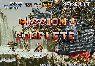 Metal Slug: Super Vehicle - 001 (Arcade) screenshot: Mission 1 complete!