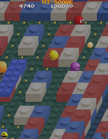 Pac-Mania (Arcade) screenshot: Jumped over a ghost.