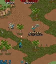 Commando (Arcade) screenshot: Typical shooter scene