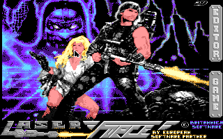 Laser Force (Apple IIgs) screenshot: Title screen, where you can choose between game and level editor