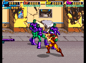 X-Men (Arcade) screenshot: Group of Sentis to kill