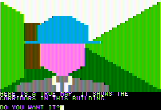 Escape! (Apple II) screenshot: Is he telling the truth? A web of intrigues