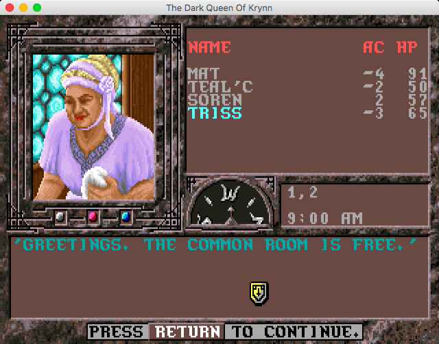 Advanced Dungeons & Dragons: Collectors Edition Vol.2 (Macintosh) screenshot: The Dark Queen of Krynn (GOG version) - Free room, what courtesy