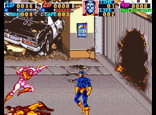 X-Men (Arcade) screenshot: Pyro is almost defeated