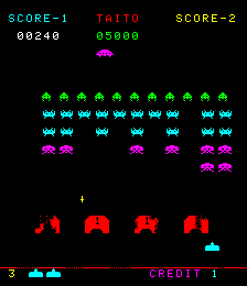 Space Invaders: Part II (Arcade) screenshot: Here comes the UFO (Space Invaders: Part II)