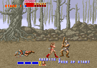 Golden Axe (Arcade) screenshot: Fight! Tyris is furious