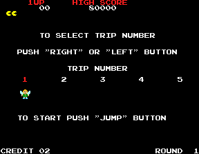 Pac-Land (Arcade) screenshot: Select a trip number.