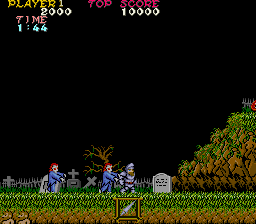 Ghosts 'N Goblins (Arcade) screenshot: Firsts zombies