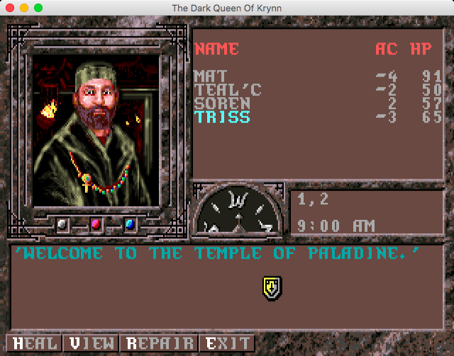 Advanced Dungeons & Dragons: Collectors Edition Vol.2 (Macintosh) screenshot: The Dark Queen of Krynn (GOG version) - Welcome to the temple of paladine