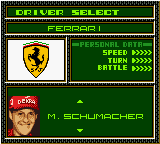 F1 World Grand Prix II for Game Boy Color (Game Boy Color) screenshot: Driver select.