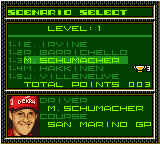 F1 World Grand Prix II for Game Boy Color (Game Boy Color) screenshot: Challenge mode. Scenario Select.