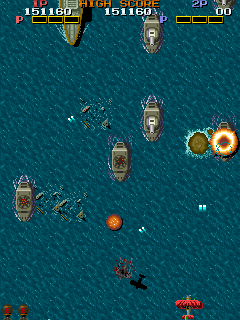 Fire Shark (Arcade) screenshot: Fleet to destroy