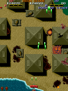 Fire Shark (Arcade) screenshot: Enemy camp