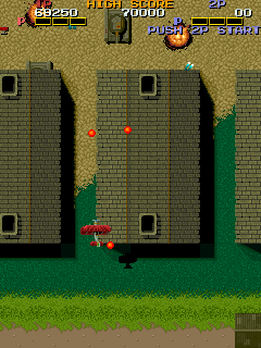 Fire Shark (Arcade) screenshot: Enemy barracks